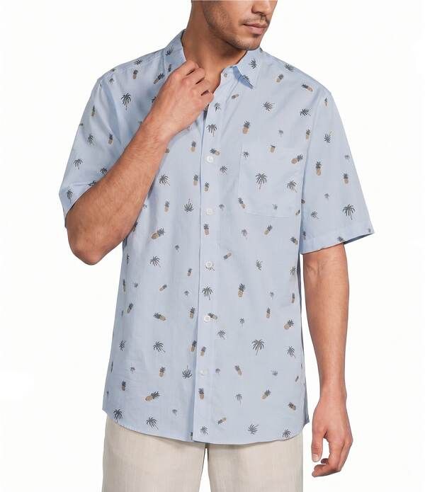 カリビアン メンズ トップス シャツ ミニ Caribbean Mini Embroidery Short Sleeve Woven Shirt Light Blue ブルー