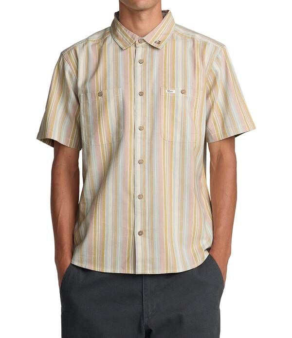 ルーカ メンズ トップス シャツ RVCA Talum Striped Short Sleeve Woven Shirt Blue ブルー