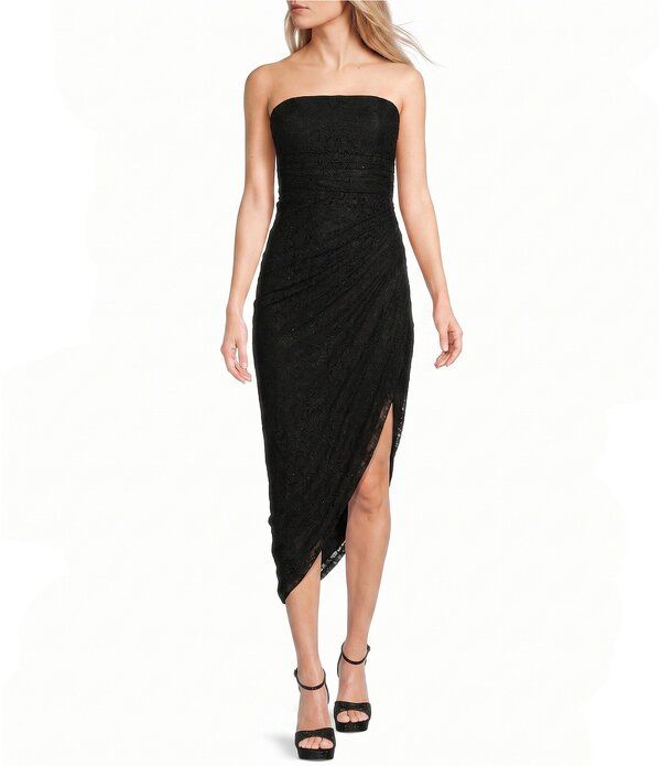 ハニーアンドロージー レディース トップス ワンピース アシンメトリー ストラップレス レース Honey and Rosie Strapless Lace Asymmetrical Dress Black ブラック