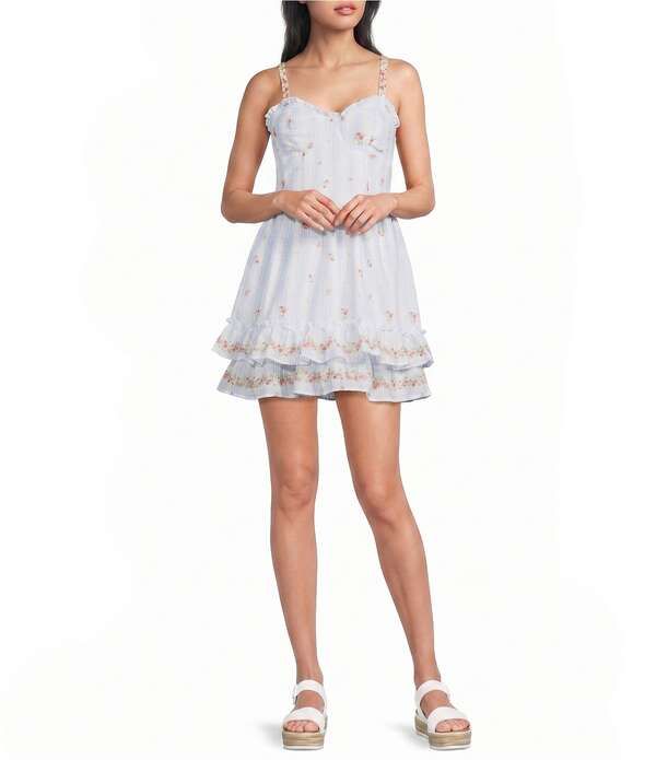 ミッドナイト ドール レディース トップス ワンピース フラワー柄 プリント フリル フラワー Midnight Doll Striped Floral Printed Sweetheart Neck Ruffledress IvoryMulti アイボリー