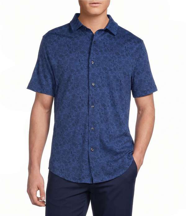 ダニエル クレミュ メンズ トップス シャツ フラワー柄 プリント コート フラワー Daniel Cremieux Signature Label Floral Print Short Sleeve Coat Front Shirt Blue Multi ブ