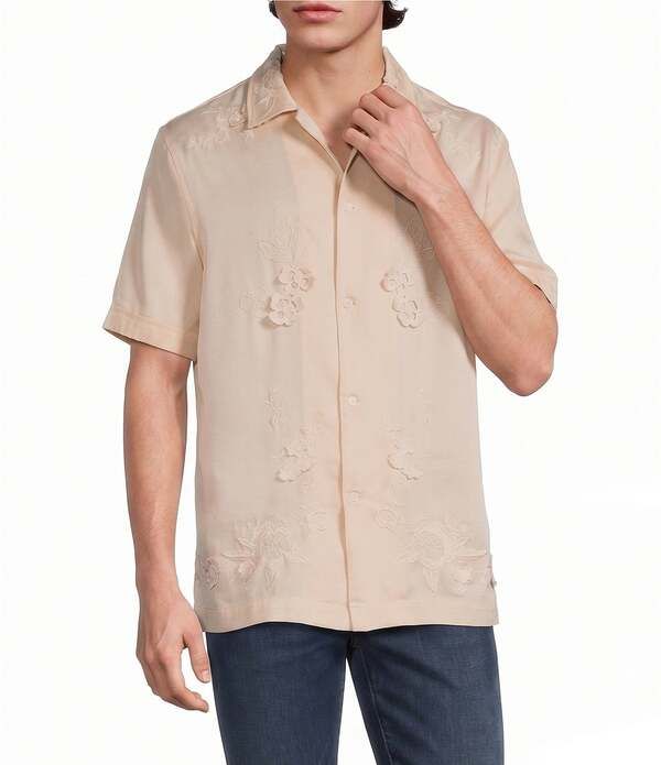 ムラノ メンズ トップス シャツ 刺繍 Murano Seville Collection Classic Fit 3D Embroidered Short Sleeve Woven Camp Shirtender Peach ピーチ