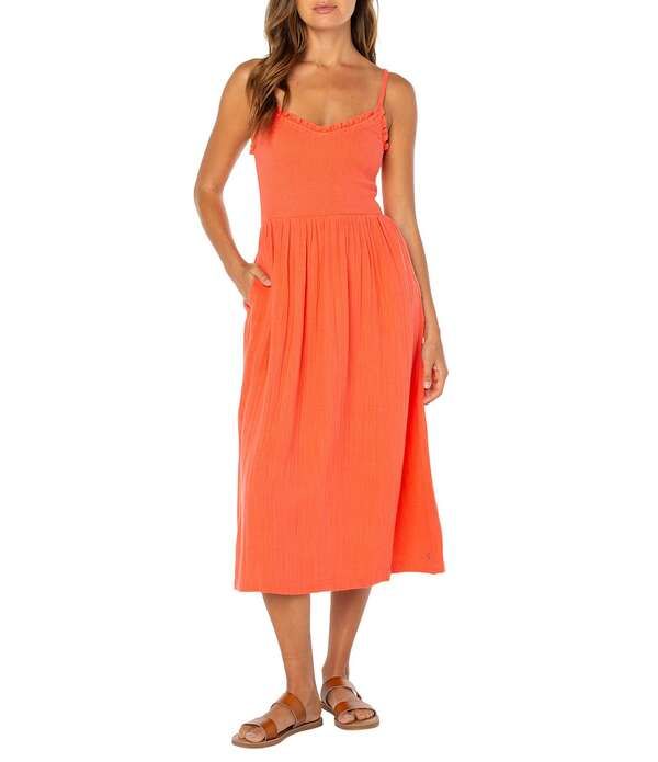 ロキシー レディース トップス ワンピース ミディ ノースリーブ ダウン Roxy Downriver Sleeveless Midi Dress Hot Coral コーラル
