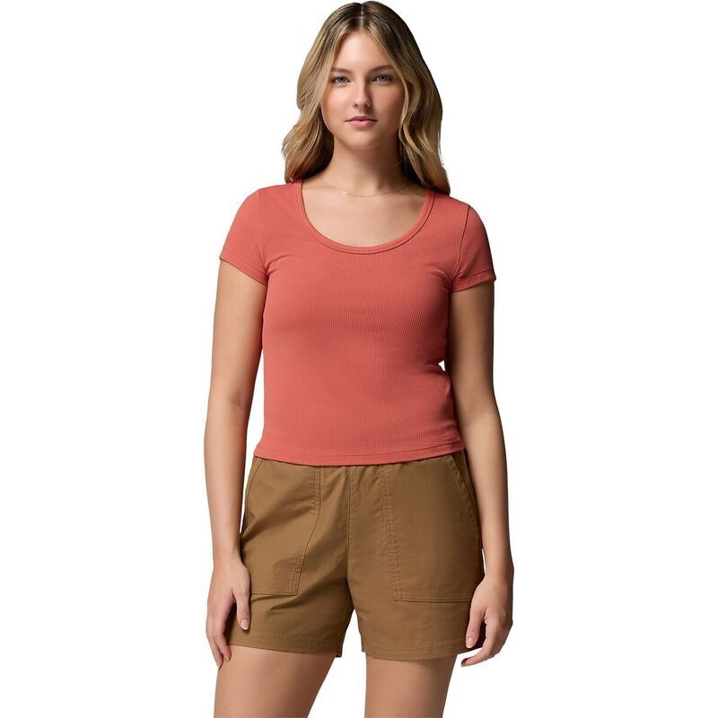 コロンビア レディース トップス Tシャツ 半袖 Columbia Pinetown Canyon Rib ShortSleeve TShirt Womens Washed Red レッド