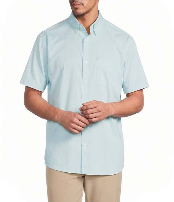 ラウンドトゥリーアンドヨーク メンズ トップス シャツ Roundtree Yorke Performance Short Sleeve Textured Twill Sport Shirt Blue ブルー