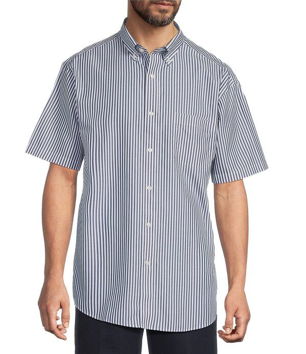 ラウンドトゥリーアンドヨーク メンズ トップス シャツ Gold Label Roundtree Yorke NonIron Short Sleeve Striped Poplin Sport Shirt Blue ブルー