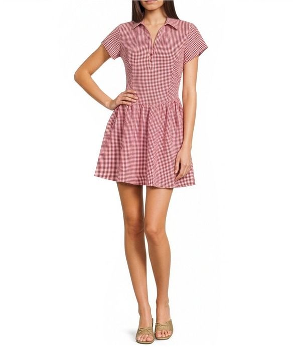 カッパーキー レディース トップス ワンピース ギンガムチェック ミニ ギンガム Copper Key Ginghamericana Point Collared Fit Flare Mini Dress Red レッド