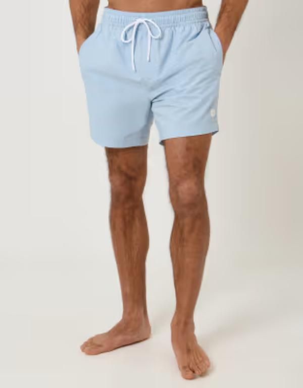 スリードベア メンズ 水着 ハーフパンツ・ショーツ ドローコードウエスト ショートパンツ Threadbare drawstring waist seersucker swim shorts in light blue stripes LIGHT BLUE ブ