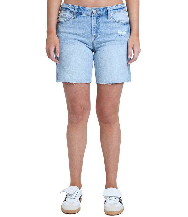YMI ジーンズ レディース ボトムス ハーフパンツ・ショーツ ショートパンツ YMI Jeanswear Luxe Mid Rise Raw Hew Long Shorts Light Blue Rips ブルー