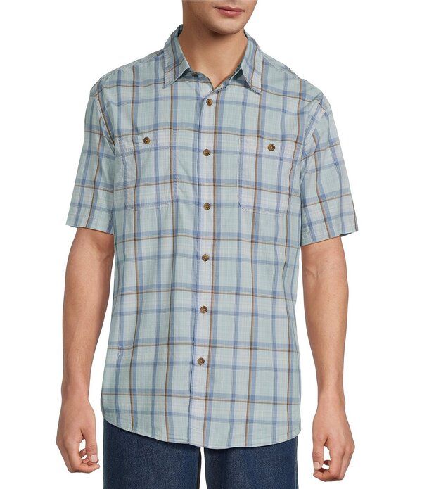 ラウンドトゥリーアンドヨーク メンズ トップス シャツ Roundtree Yorke Short Sleeve Large Plaid Sport Shirt Blue ブルー