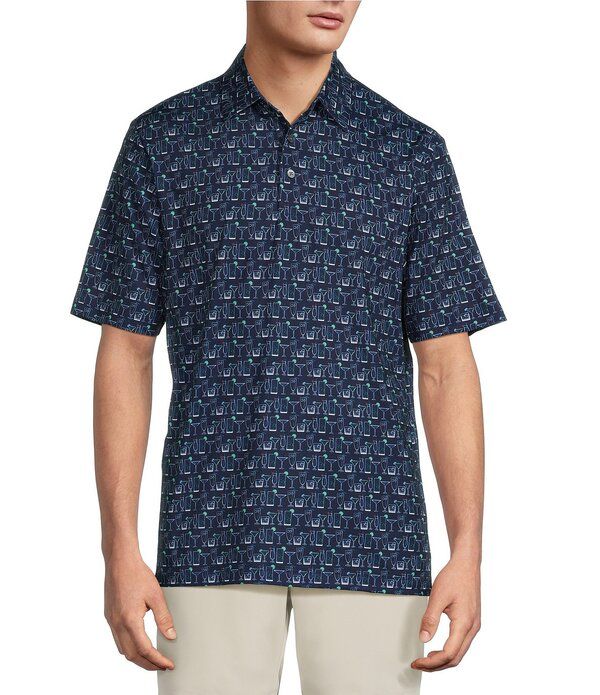 ラウンドトゥリーアンドヨーク メンズ トップス シャツ プリントール Roundtree Yorke Big Tall Performance Short Sleeve Drink Print Polo Blue ブルー