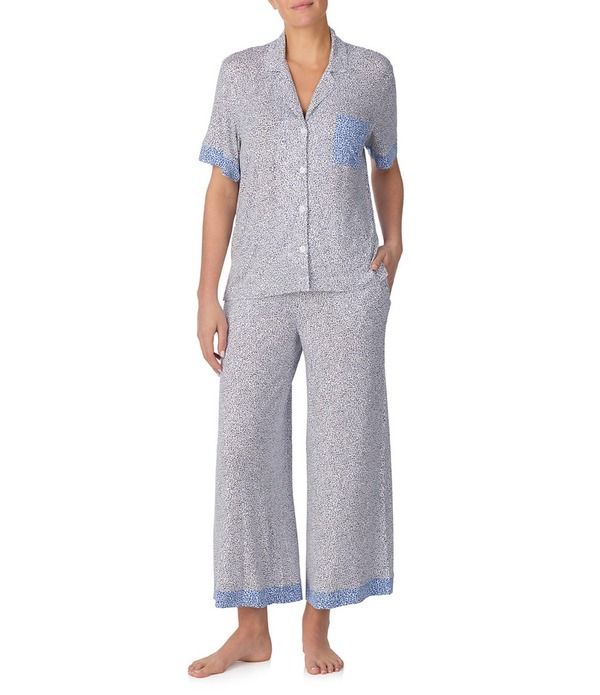 ダナキャラン レディース アンダーウェア ナイトウェアニマル柄 プリント クロップド ニット ジャージー DKNY by Donna Karan Short Sleeve Notch Collar Animal Print Jersey Knit Croppe