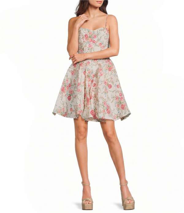 ミッドナイト ドール レディース トップス ワンピース ヴィンテージ フラワー柄 プリント フラワー Midnight Doll Vintage Floral Printedrop Waist FitAndFlare Dress CreamPink クリーム