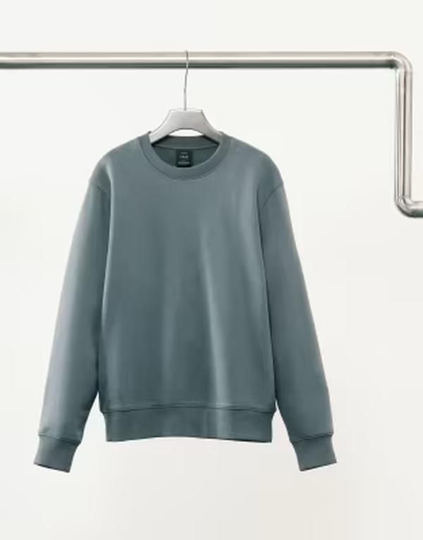 マンゴ メンズ アウター パーカー・スウェット クルーネック シャツ コットン Mango cotton mix crew neck sweatshirt in light BLUE ブルー