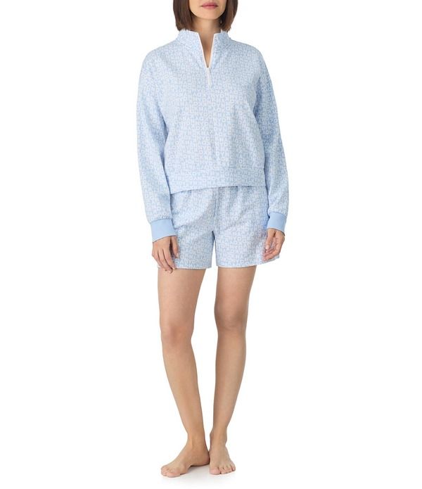 ダナキャラン レディース アンダーウェア ナイトウェア ハーフジップリント ロゴ DKNY By Donna Karan Logo Print Long Sleeve Half Zip Shorty Lounge Set WhiteBlue ホワイト