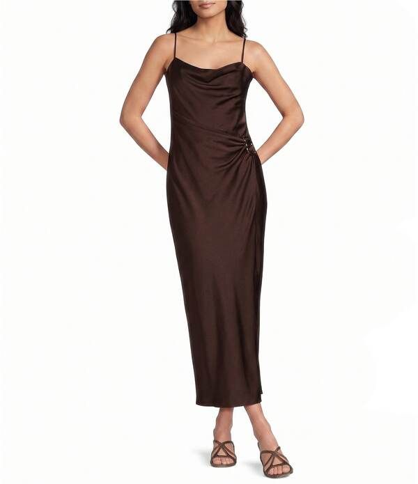 シティヴァイブ レディース トップス ワンピース ドレープ City Vibe Drape Neck Faux Wrap Dress Chocolate チョコレート