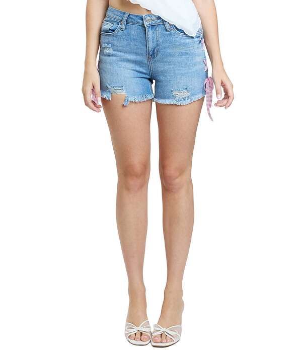 YMI ジーンズ レディース ボトムス ハーフパンツ・ショーツ ショートパンツ レース YMI Jeanswear High Rise Lace Up Detail Shortsky Blue ブルー