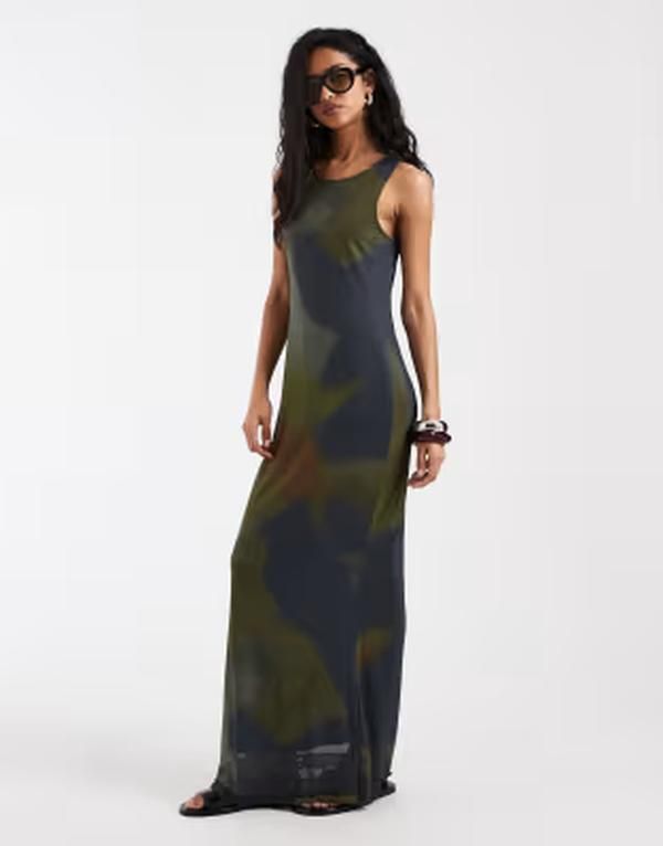 ヴェロモーダ レディース トップス ワンピース プリント メッシュ ノースリーブ Vero Moda sleevelesseam front mesh dress and green swirl print Navy blazer aop ネイビー