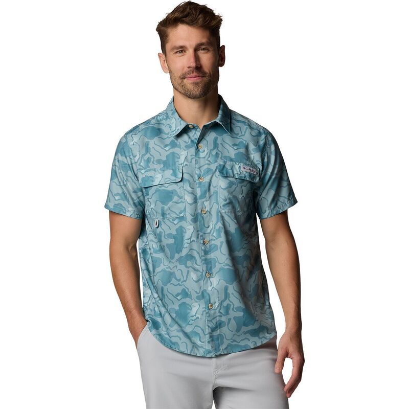 コロンビア メンズ トップス シャツ プリント 半袖 Columbia PFG Uncharted Printed ShortSleeve Shirt Mens Crushed Blue Swamplands ブルー