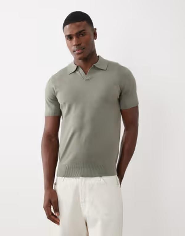 セレクティッド メンズ トップス ポロシャツ ニット Selected knit split neck polo in sage Vetiver グリーン