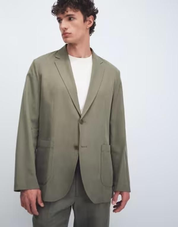 マンゴ メンズ アウター ジャケット・ブルゾン リラックスフィット ブレザー リネン Mango Delave linen blend relaxed fit suit blazer in olive green set OLIVE GREEN グリーン