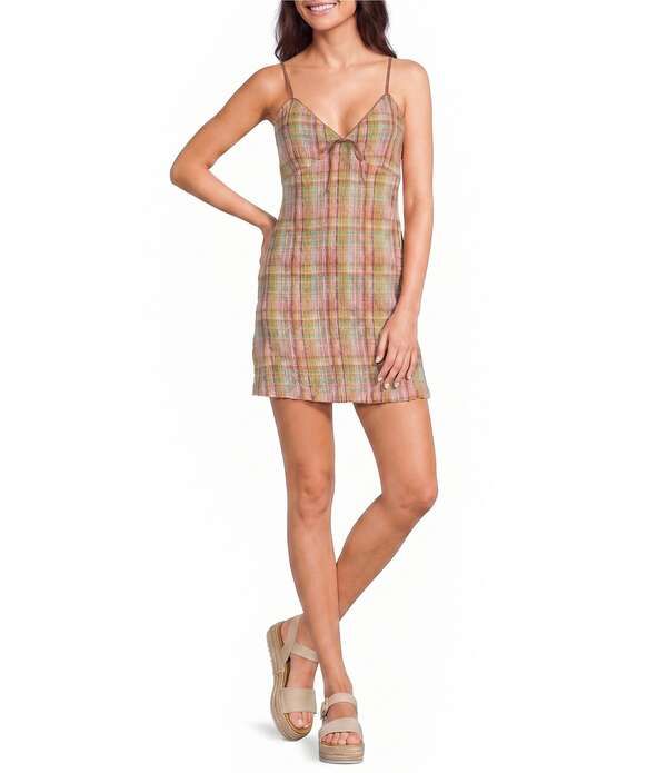 ビラボン レディース トップス ワンピース ミニ ノースリーブ Billabong Call Me Mini Sleeveless Plaid Mini Dress Party Pink ピンク