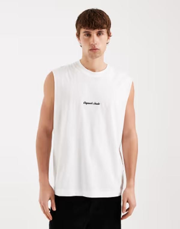 ジャック アンド ジョーンズ メンズ トップス ベスト ロゴ Jack Jones originalstudio front logo tank top Bright White ホワイト