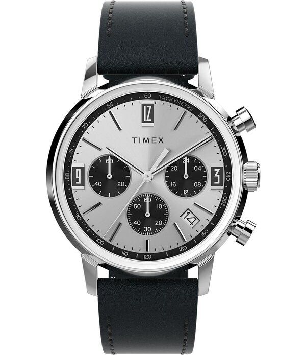 タイメックス レディース アクセサリー 腕時計 レザー Timex Mens Marlin Quartz Chronograph Leather Strap Watch Black ブラック