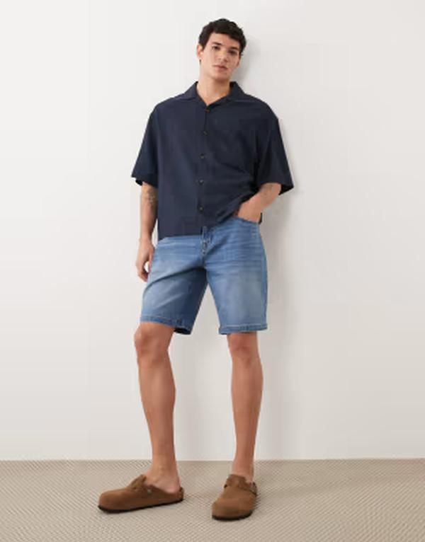 スリードベア メンズ ボトムス ハーフパンツ・ショーツ ショートパンツ デニム Threadbare denim shorts in washed light BLUE ブルー