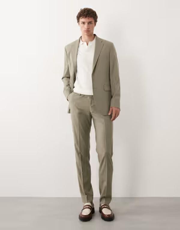 マンゴ メンズ ボトムス カジュアルパンツ スリムフィット Mango Parisuper slim fit pants in mushroom part of a set Mushroom
