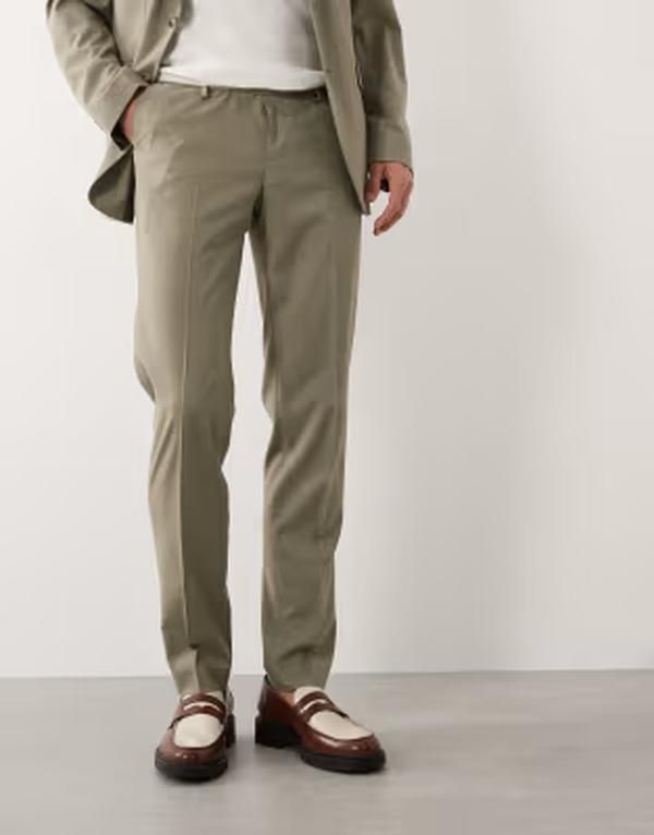 マンゴ メンズ ボトムス カジュアルパンツ スリムフィット Mango Parisuper slim fit pants in mushroom part of a set Mushroom