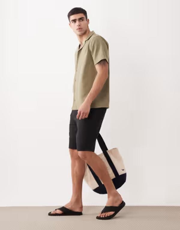 スリードベア メンズ ボトムス ハーフパンツ・ショーツ ひざ丈 ショートパンツ リネン Threadbare linen mix knee length shorts Black ブラック