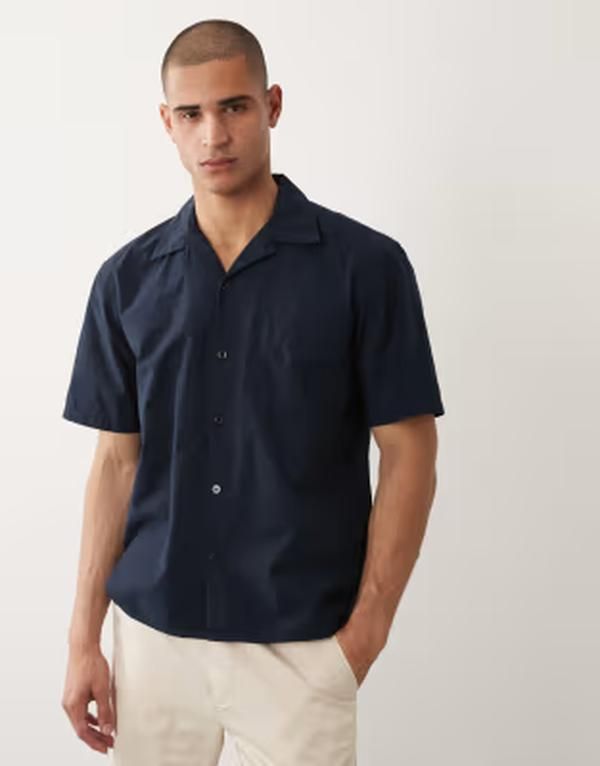 セレクティッド メンズ トップス シャツ Selected short sleeve shirt Sky captain ネイビー