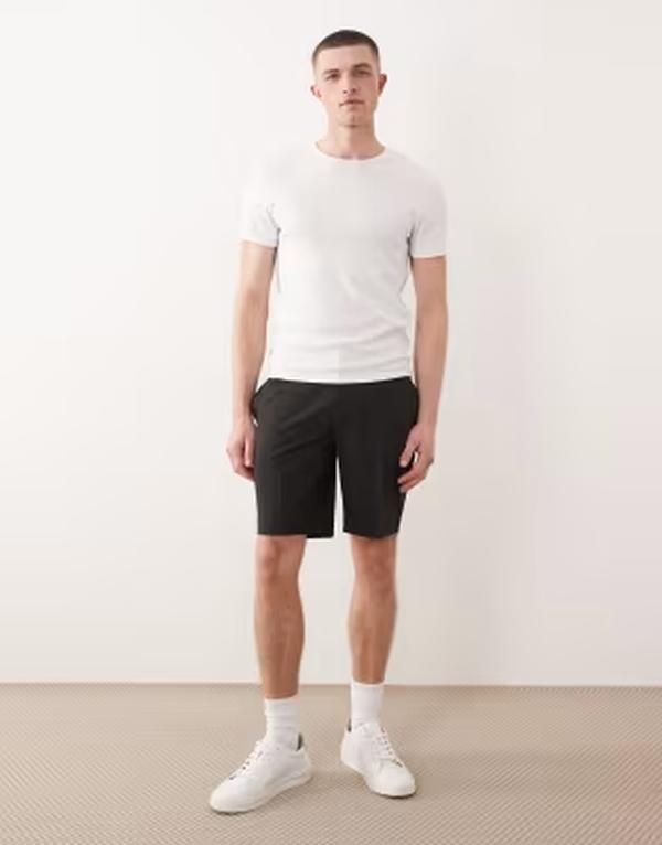 エイソス メンズ ボトムス ハーフパンツ・ショーツ ショートパンツ ASOS DESIGN smart comfort stretch slim shorts in charcoal with elastic waist CHARCOAL チャコール