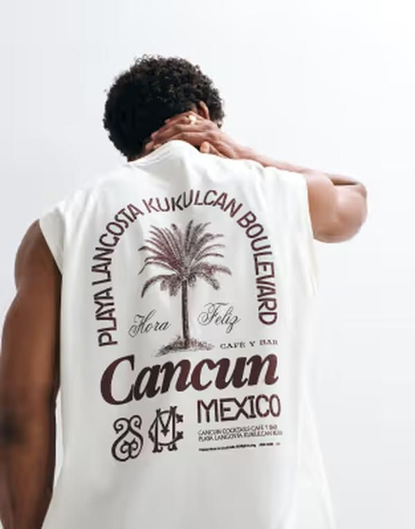 エイソス メンズ トップス ベスト グラフィック ASOS DESIGN oversized tank with palm graphicoconut milk オフホワイト