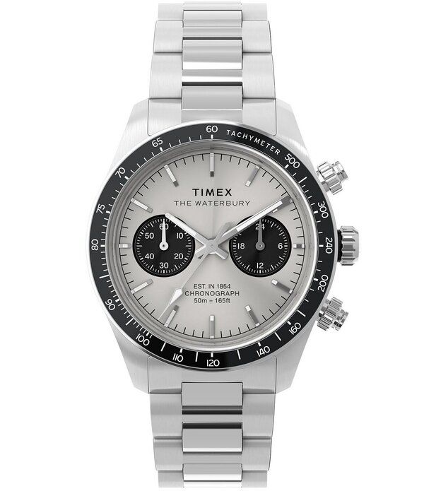 タイメックス レディース アクセサリー 腕時計 Tシャツ Timex Mens Waterbury Heritage Quartz Chronograph Stainlessteel Bracelet Watch Silver シルバー