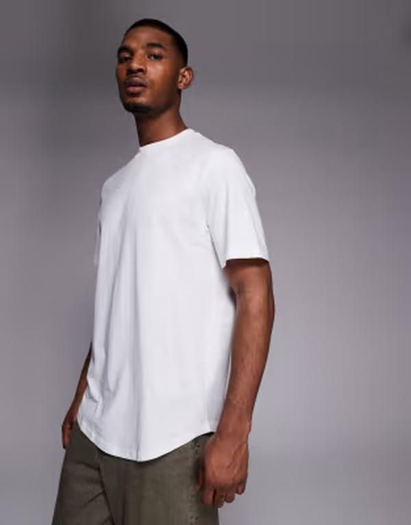 リバーアイランド メンズ トップス Tシャツ レギュラーフィット River Island regular fit curved hem tshirt WHITE ホワイト 8,736円