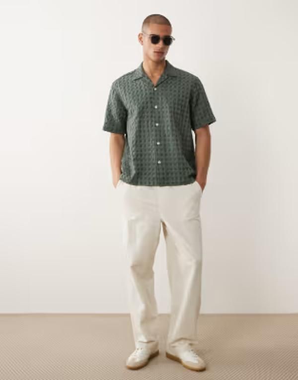 セレクティッド メンズ トップス シャツ Selected checkered textured shirt Balsam green グリーン
