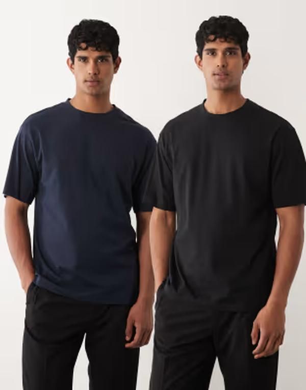 エイソス メンズ トップス Tシャツ ASOS DESIGN Essentials 2 pack relaxed Tshirts and BLACKSKY CAPTAIN ブラック