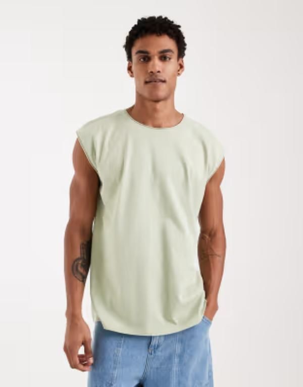 ブレーブソウル メンズ トップス Tシャツ Brave Soul oversized tank top in sage GREEN グリーン