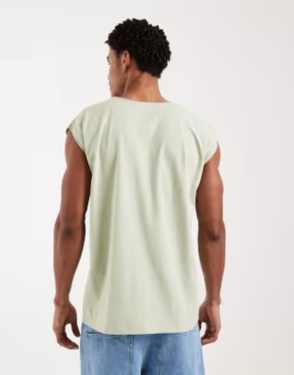 ブレーブソウル メンズ トップス Tシャツ Brave Soul oversized tank top in sage GREEN グリーン
