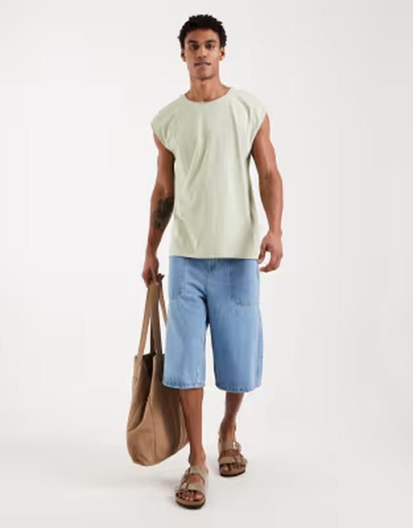 ブレーブソウル メンズ トップス Tシャツ Brave Soul oversized tank top in sage GREEN グリーン