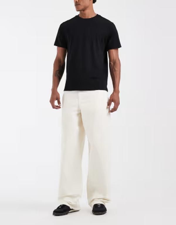 エイソス メンズ ボトムス カジュアルパンツ ASOS DESIGN baggy pants in ecru with elastic waistband ECRU エクリュ