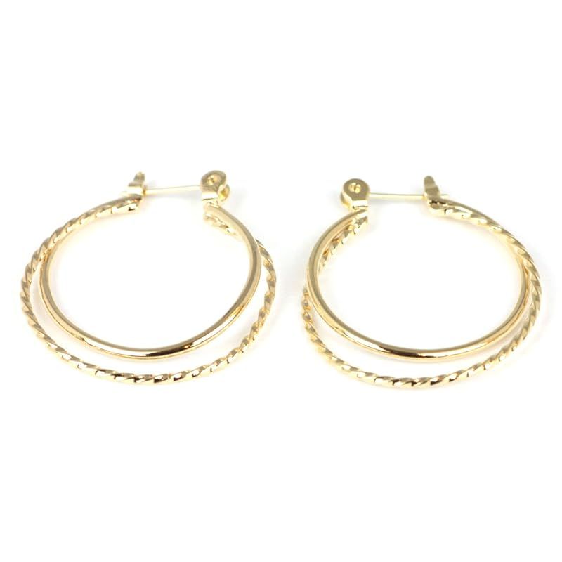 [ヒリーズ] 日本製 18金 18K K18 金属アレルギー対応 ピアス ねじり リング クロッシング フープ レディース ピアス 3602 ゴールド