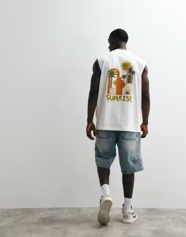 エイソス メンズ トップス ベスト グラフィック ASOS DESIGN oversized tank top with vacation graphic in cream Coconut milk クリーム
