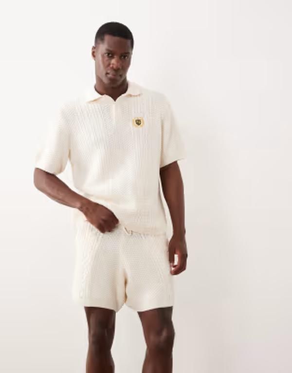 エイソス メンズ ボトムス ハーフパンツ・ショーツ ショートパンツ ニット ASOS DESIGN knit cable shorts in ecru エクリュ