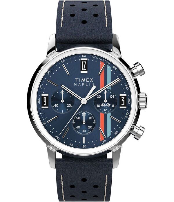 タイメックス レディース アクセサリー 腕時計 レザー Timex Mens Marlin Quartz Chronograph Blue Leather Strap Watch Blue ブルー