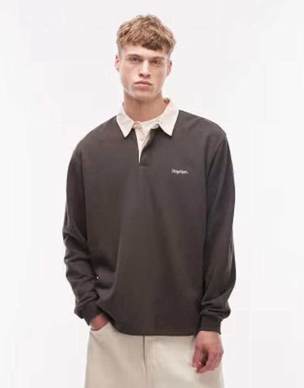 リズム メンズ トップス ポロシャツ ヴィンテージ Rhythm vintage rugby polo in faded olive Faded olive オリーブ