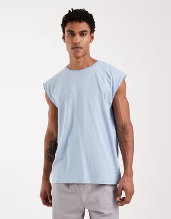 ブレーブソウル メンズ トップス Tシャツ Brave Soul oversized tank top in light BLUE ブルー