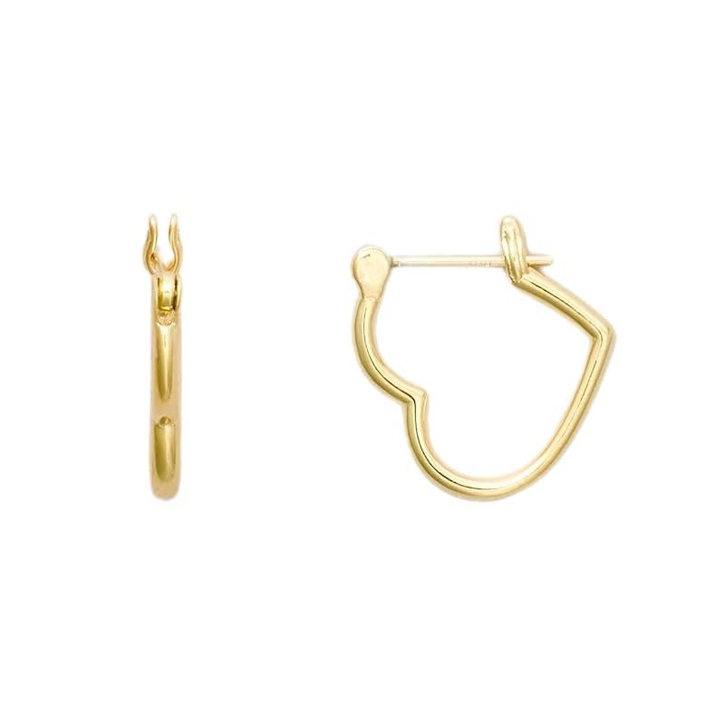 [ヒリーズ] 日本製 18金 ピアス 18K K18 金属アレルギー対応 ハート型 フープ キャッチレス ワンタッチ Heart Hoop 3741 (ゴールド)